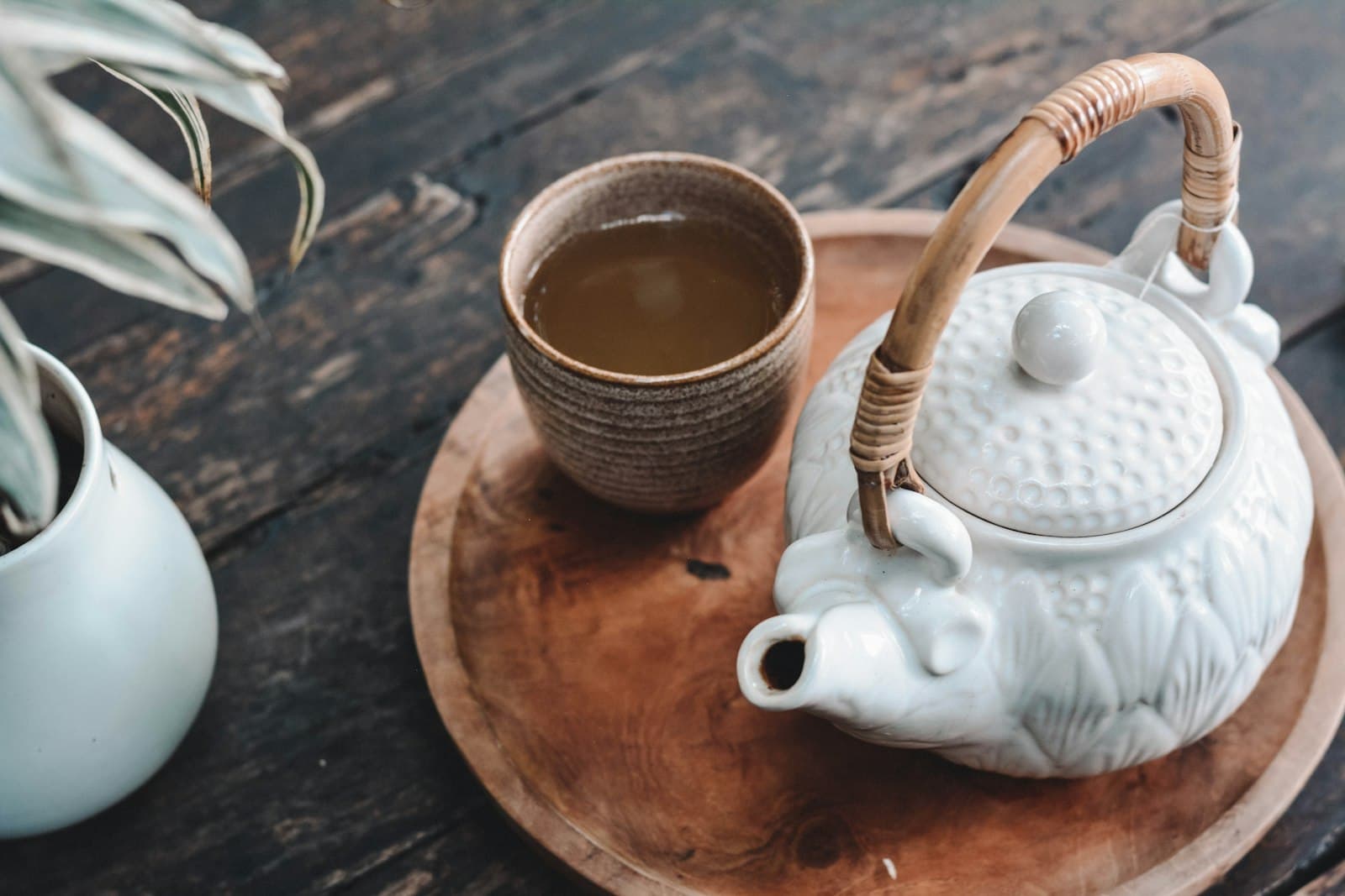 Herbal tea served from a ceramic pot